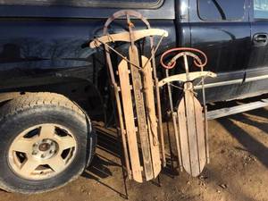 2 Classic Wooden Snow Sleds Including AUTO-WHEEL COASTER CO #42