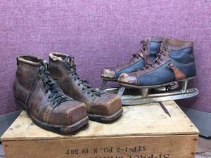 Antique Pairs - Leather Ski Boots  Union Hardware Skates
