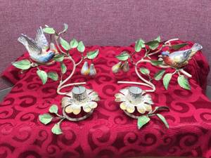 Vintage Pair TOLEWARE Italian Metal Candle Holders