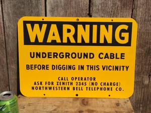 Heavy Enamel Metal WARNING Sign 20 x 14 - Very Nice