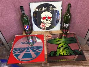 3 Vintage Rock n Roll Mirrors  2 Wine Bottles