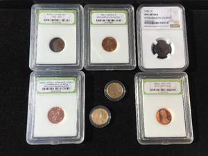 (7) Interesting Lincoln Pennies 1938-2009 Including Slabbed