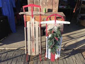 (2) Vintage WoodMetal Runner Sleds - Flexible Flyer