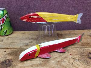 Pair Vintage - Classic - Early RANDALL WOOD Carved Wooden Spear Decoys - 9 34