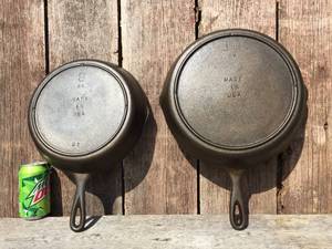 (2) Vintage LODGE 8  10 Cast Iron 3-Notch Skillets - Refurbished