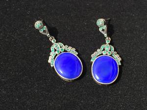 Vintage Blue - Green - Agate Sterling Earrings