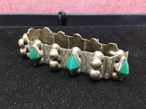Vintage Mexico STERLING - Link Bracelet - Green OnyxEtherJade