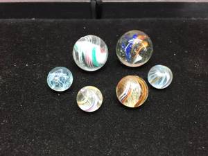 (6) Vintage GERMAN - Handmade Swirl Marbles