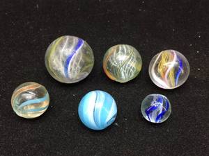(6) Vintage GERMAN - Handmade Swirl Marbles