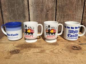 (4) Vintage Coffee Mugs - SHAKEYS PIZZA - WHITE CASTLE