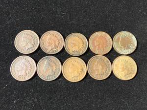 (10) Indian Head Pennies 1892-1902