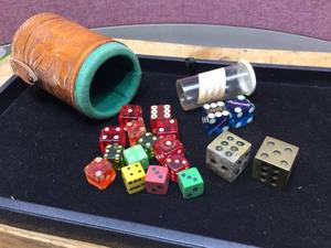 Vintage Dice - Casino Dice - Tooled Leather Shaker