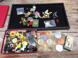 Vintage Variety - Wooden Nickels - Animal Figures - Pins - Buttons