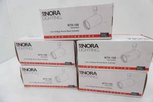 (5ct) NEW Nora Lighting NTH-106. Line Voltage Round Black Cylinder track lighting fixtures (all are white color)