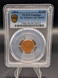PCGS Genuine 1914 Indian Head $2.50 Gold Coin Ex-Jewelry AU Detail