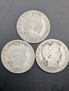 Barber Quarter Trio - 3 Silver US Quarters (1896, 1915, 1916)