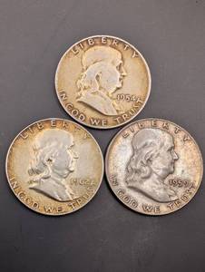 Franklin Half Dollar Coins - Lot of 3 (1954, 1959, 1962)