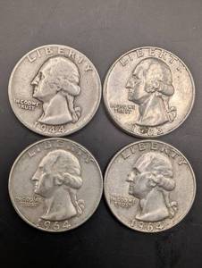 Washington Quarters - Lot of 4 (1944, 1963, 1964, 1964) - 90% Silver