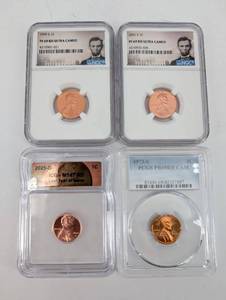 Lincoln Cent 4-Coin Graded Set 1999-S PF69 RD Ultra Cameo, 2001-S PF69 RD Ultra Cameo, 1973-S PR69 RD CAM, 2025-D MS67 RD Last Year of Issue