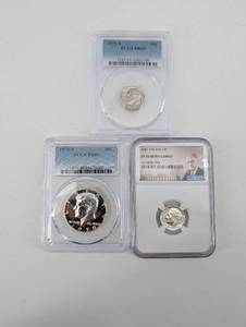 3-Coin Proof Coin Lot 1970-S 50C PR69, 1971-S 10C PR69, 2001-S 10C PF70UC NGC (Lot of 3)