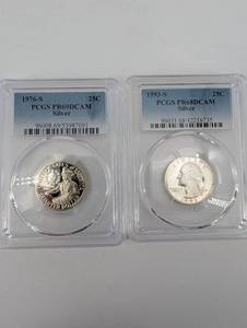 PCGS PR69DCAM 1976-S 25C Silver Quarter Dollar & PCGS PR68DCAM 1993-S 25C Silver Quarter Dollar (Lot of 2)