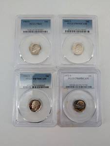 Lot Of 4 Graded Roosevelt Dimes