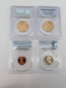 PCGS Slabbed Coins Lot - 4 2010-P Franklin Pierce Dollar SP68 GW First Day MS65 1974-S 1C PR68RD CAM 1968-S 5C PR69 (Lot of 4)