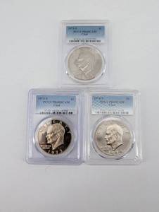 Eisenhower Dollar Set - 1973-S PR69CAM Clad, 1973-S PR68DCAM Clad, 1974-S PR69CAM Clad