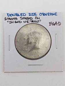 1964-D Kennedy Half Dollar - Double Die Obverse, Strong Spread on In God We Trust