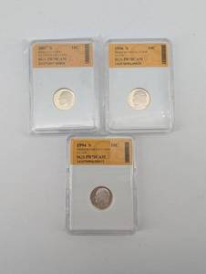 Roosevelt Dime Proof Silver Cameo PR70CAM (1994-S, 1996-S, 2007-S)