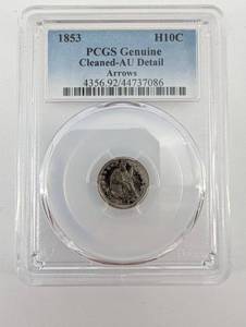 United States Half Dime 1853 - 10C - PCGS Genuine Cleaned AU Detail (Arrows)