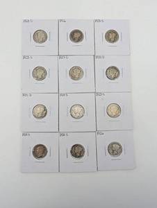 Lot Of 12 Mercury Dimes
