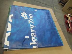 10 x 44 7 oz. Black Vinyl Tarp w Advertisement  Reused Billboard  7 mil Lightweight Duty