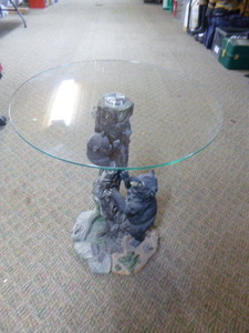 Bear Glass Top Side Table