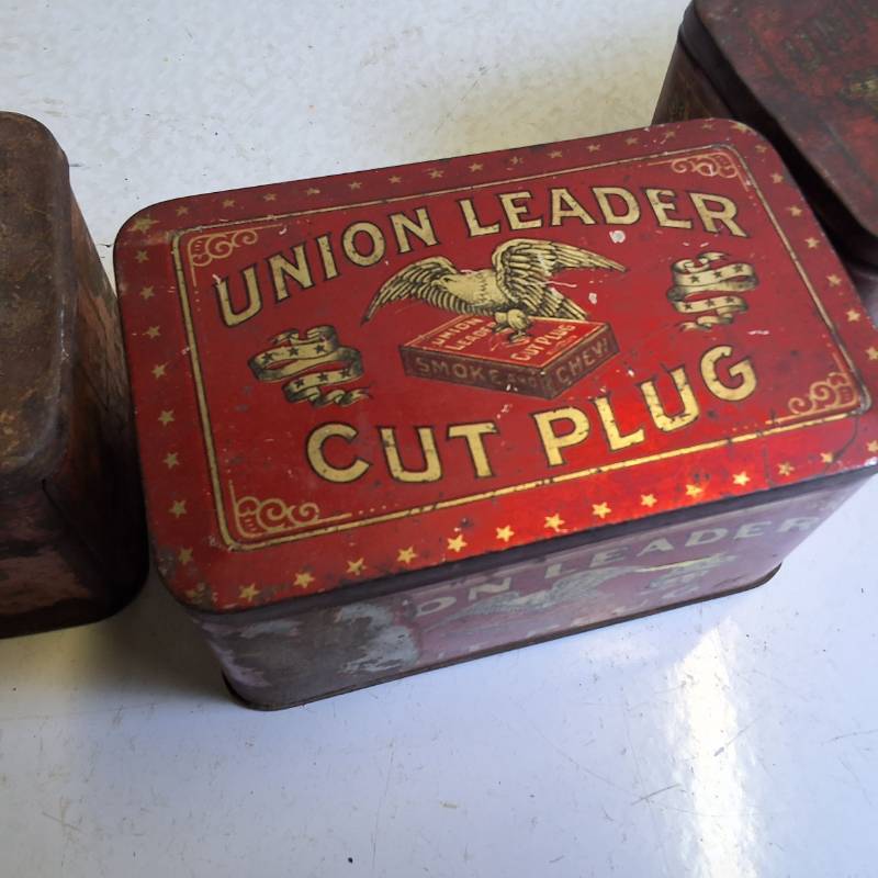 union leader cut plug tobacco tin box Vintage Antique Union Leader Cut Plug