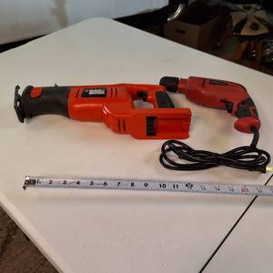 Lot of (2) Tools - Corded drill and cordless Black and Decker Sawzall type (needs battery)