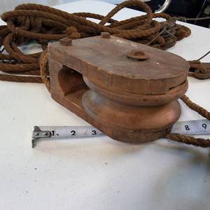 Vintage Wooden Block Pulley with some vintage cordage