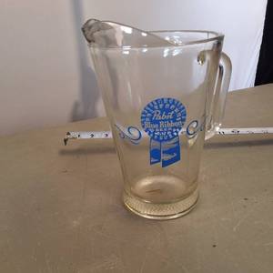 Pabst Blue Ribbon Pitcher � Vintage Heavy Glass with matching glass