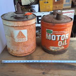 Vintage 5 Gallon GasOil cans, Citgo and Farm Oyl