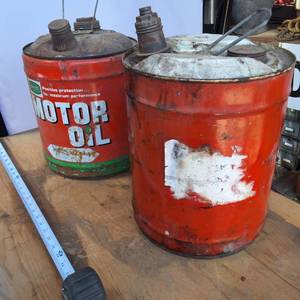 Lot of 2 Vintage 5 Gallon Oil cans