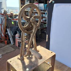 Vintage Churn made of Steel and Tin, still spins 28 inches tall by 10 inches wide & deep