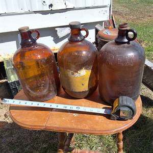 Lot of (3) Vintage Brown Gallon Bottles � Purex is one of them