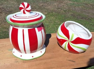 Ceramic cookie jar and candy dish � matching set