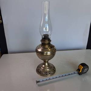 Vintage 21 inch high B&H Kerosene Oil Lamp made of ornate metal from June 2nd, 1896