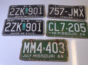 (5) Missouri License Plates from 1968 and 1996 Embossed