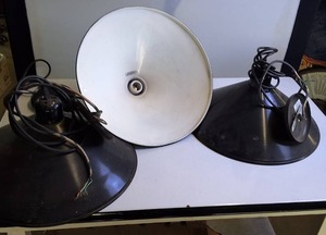 Lot of (3) Luminaire Light Shades Painted Metal 16 inches diameter, Vintage Orig Paint