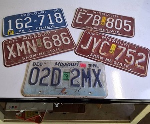 Lot of (5) misc. Missouri License Plates (embossed)