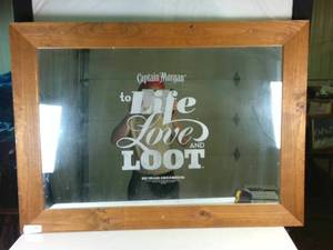 Captain Morgan Wood framed Mirror Love Loot 34 x 30 inches.