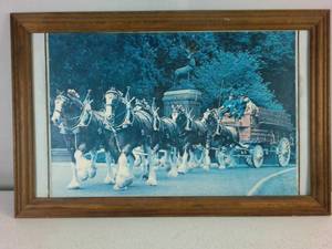 Budweiser Clydesdales Wagon Framed Ad