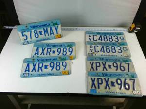 Four Pairs of Embossed Minnesota License Plates (8 plates total)  10,000 Lakes
